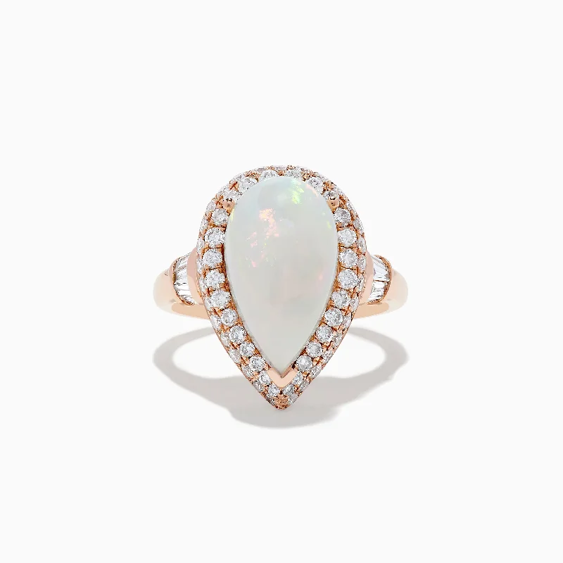 Aurora 14K Rose Gold Opal and diamond Pear Shaped Ring