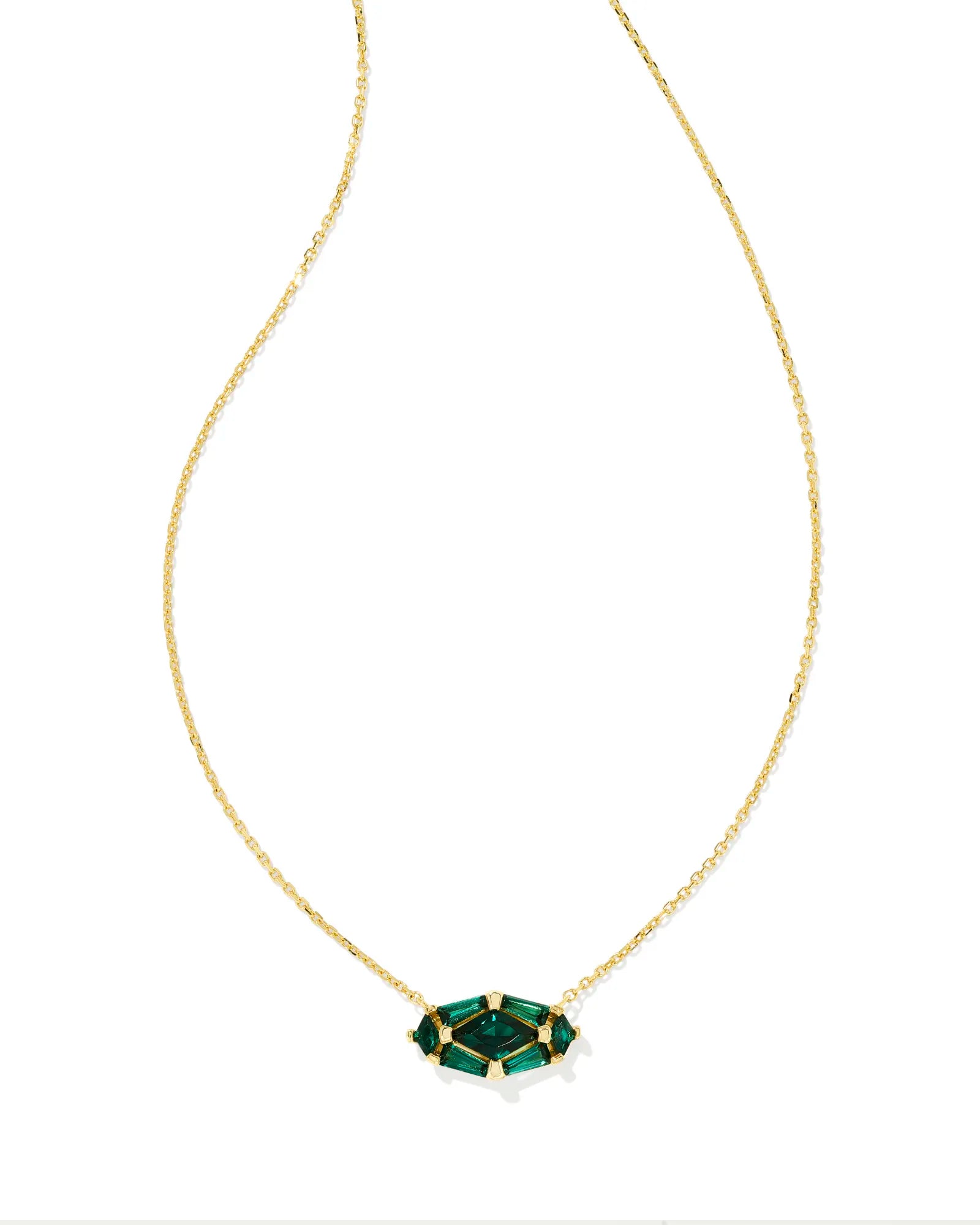 Kendra Scott | Lindy Rae Elisa Gold Short Pendant Necklace in Emerald Green Crystal