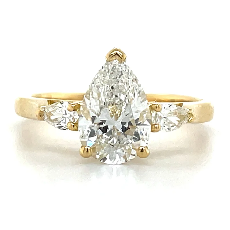 Vivienne - 18ct Yellow Gold 1.74ct Pear With Pear Side Stones Laboratory Grown Engagement Ring