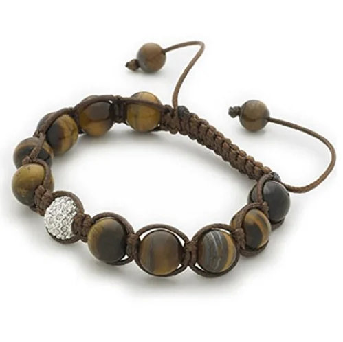 Designer Inspired 'Stern's Star' Tiger's Eye Gemstone/Silver Pave Czech Crystal Disco Ball Bracelet