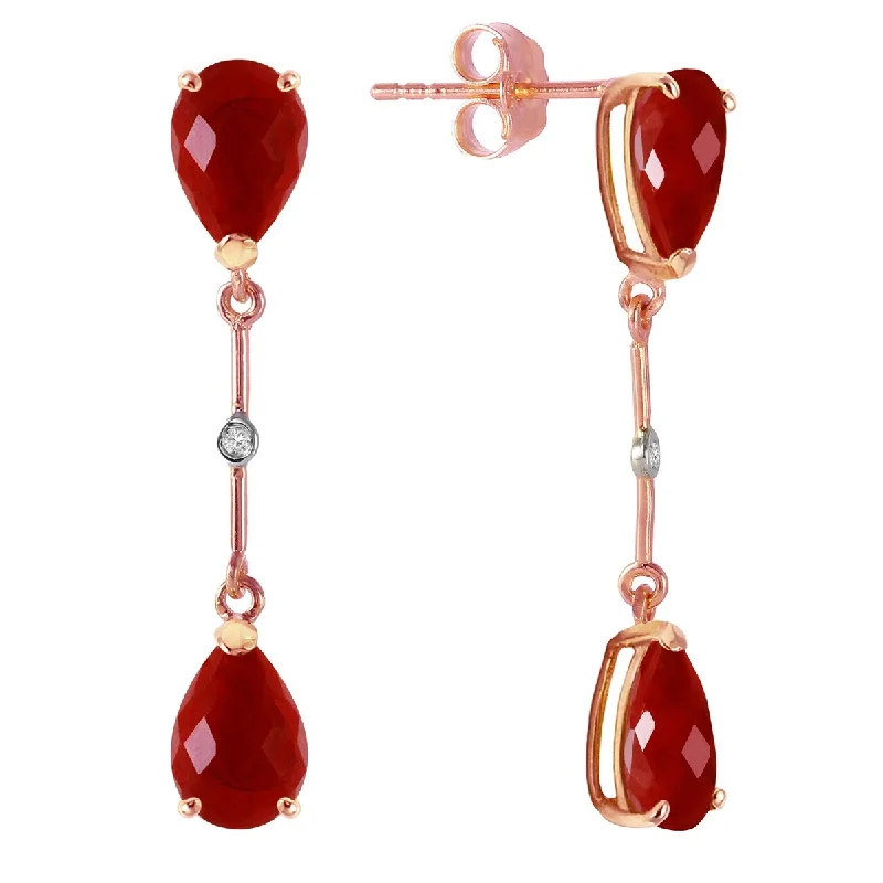 14K Solid Gold Diamonds & Natural Rubies Dangling Gemstone Earrings