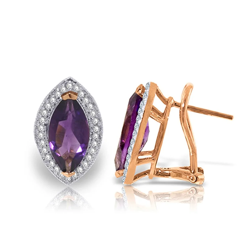 3.6 Carat 14K Solid Gold Marquise Natural Amethyst Diamond Earrings