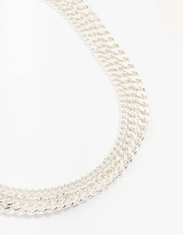 Silver Mixed Triple Layered Chain Necklace