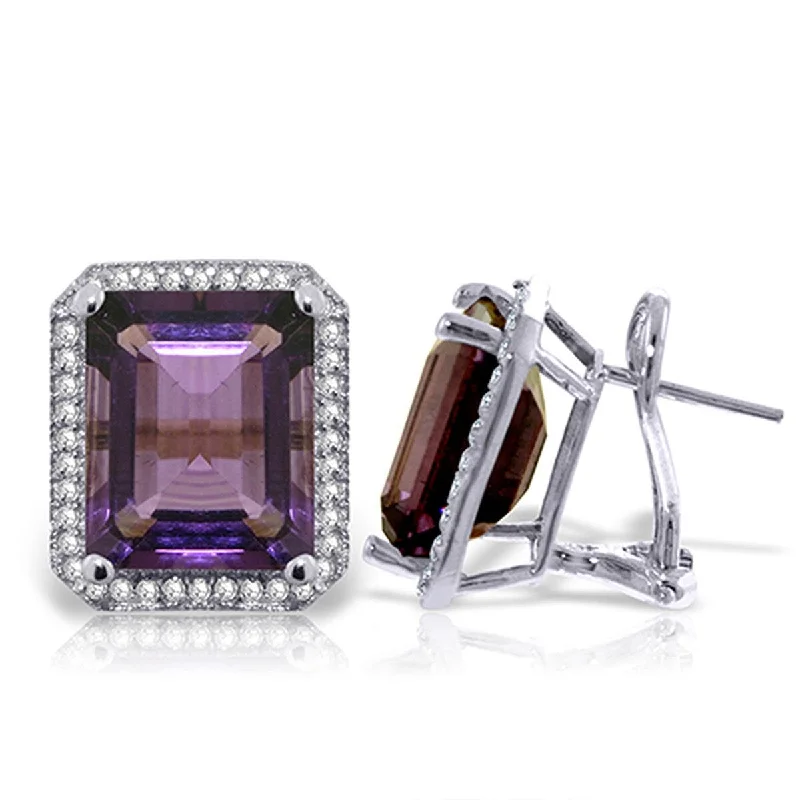 11.6 Carat 14K Solid Gold Octagon Gemstone Amethyst Diamond Earrings