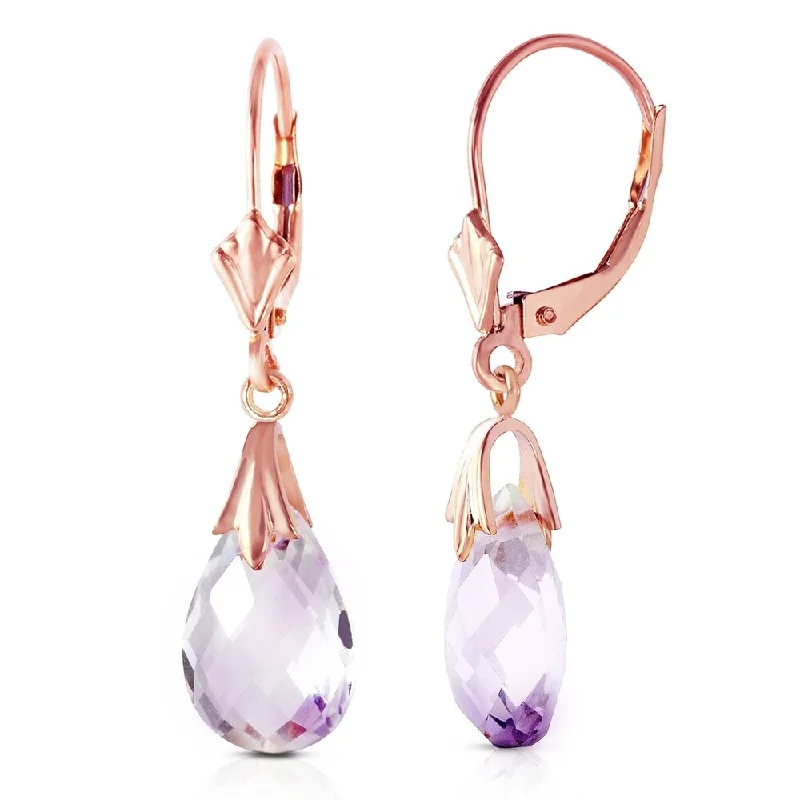 14K Solid Rose Gold Leverback Earrings with Amethysts