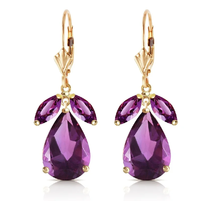 13 Carat 14K Solid Gold Leverback Earrings Natural Amethyst