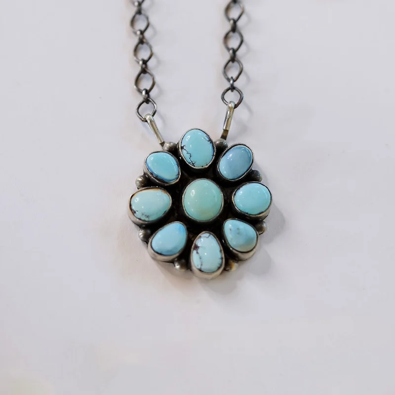 Timothy Yazzie | Navajo Handmade Sterling Silver Stone Cluster Pendant Necklace in Golden Hills Turquoise