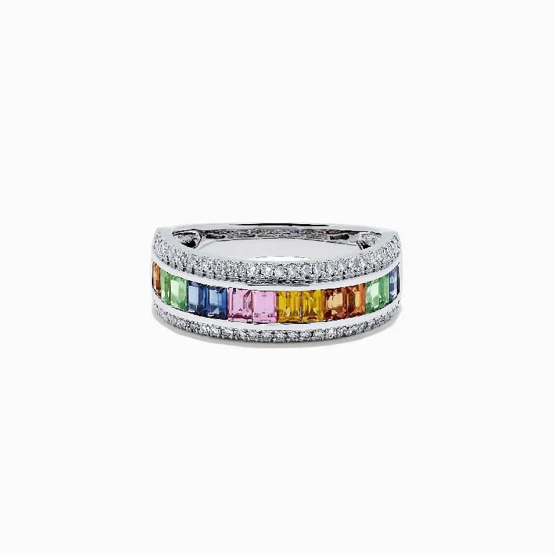 Watercolors 14K White Gold Multi Sapphire and Diamond Ring, 1.69 TCW