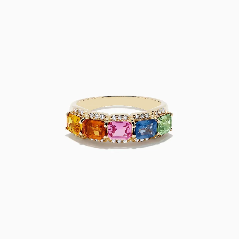 Watercolors 14K Yellow Gold Multi Sapphire and Diamond Ring, 2.59 TCW