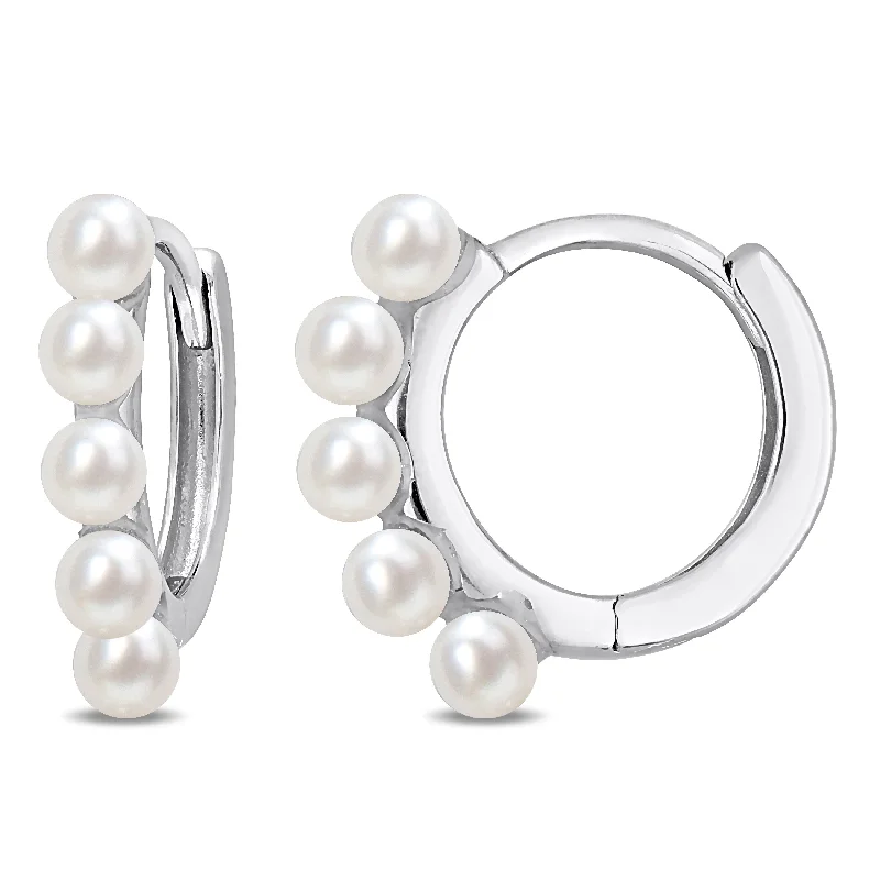 Miadora 2-2.5 mm Cultured Freshwater Pearl Mini Hoop Earrings in 10k White Gold