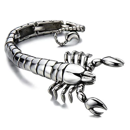 Mens Stainless Steel Large Scorpion Bangle Bracelet Silver Color Polished