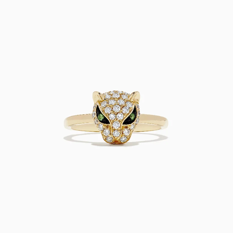 Signature 14K Yellow Gold Diamond and Tsavorite Panther Ring, 0.47 TCW