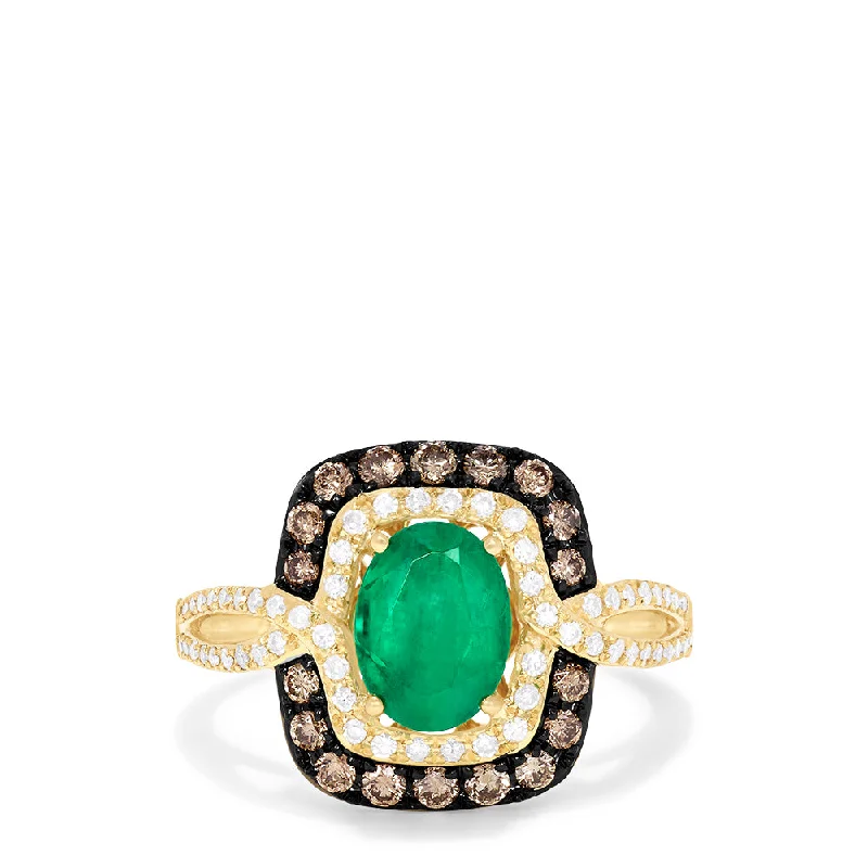 Brasilica 14K Yellow Gold Emerald, Espresso & White Diamond Ring, 1.70 TCW