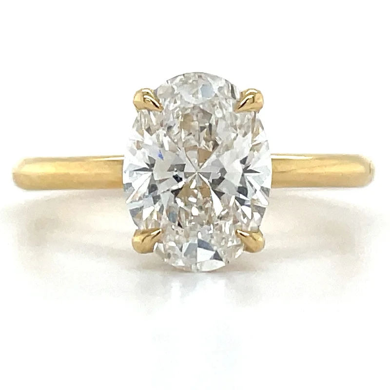 Millie - 18ct Yellow Gold 2.01ct Laboratory Grown Oval Solitaire Engagement Ring with Hidden Halo