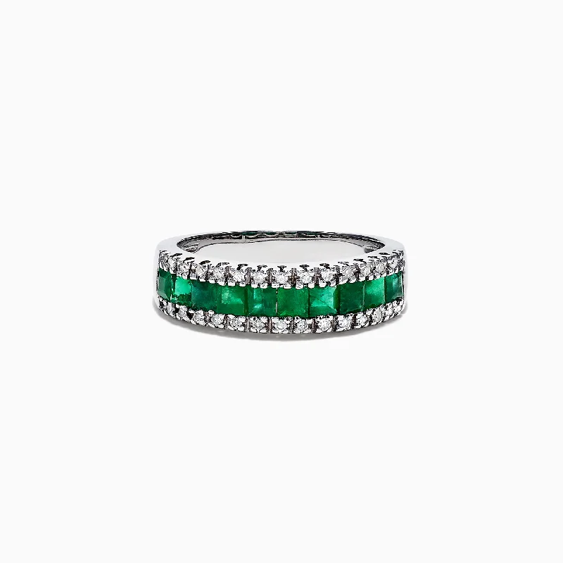 Brasilica 14K White Gold Emerald and Diamond Band Ring, 1.27 TCW