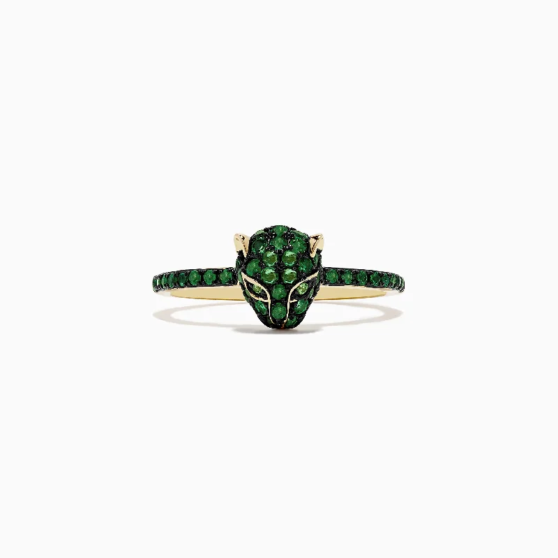 Signature 14K Yellow Gold Emerald and Tsavorite Panther Ring, 0.57 TCW