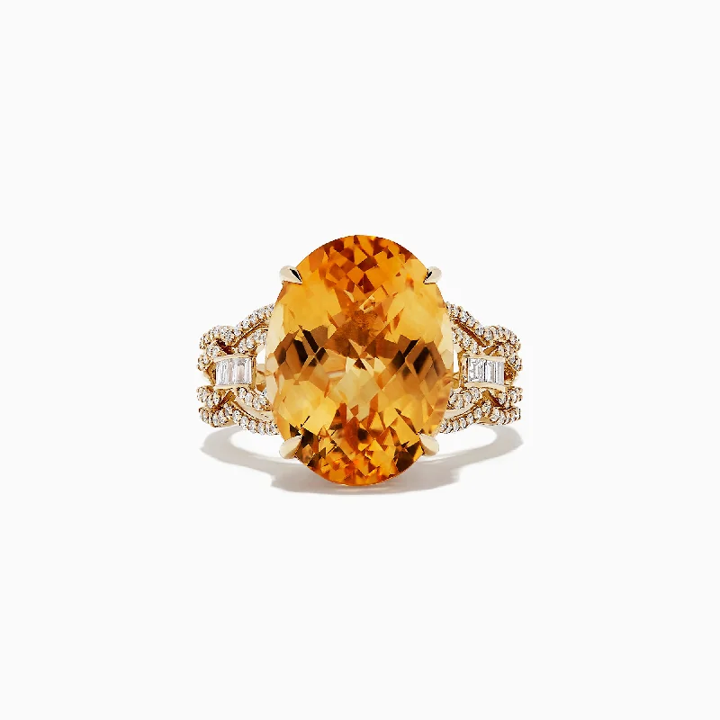 Sunset 14K Yellow Gold Citrine and Diamond Cocktail Ring, 9.72 TCW