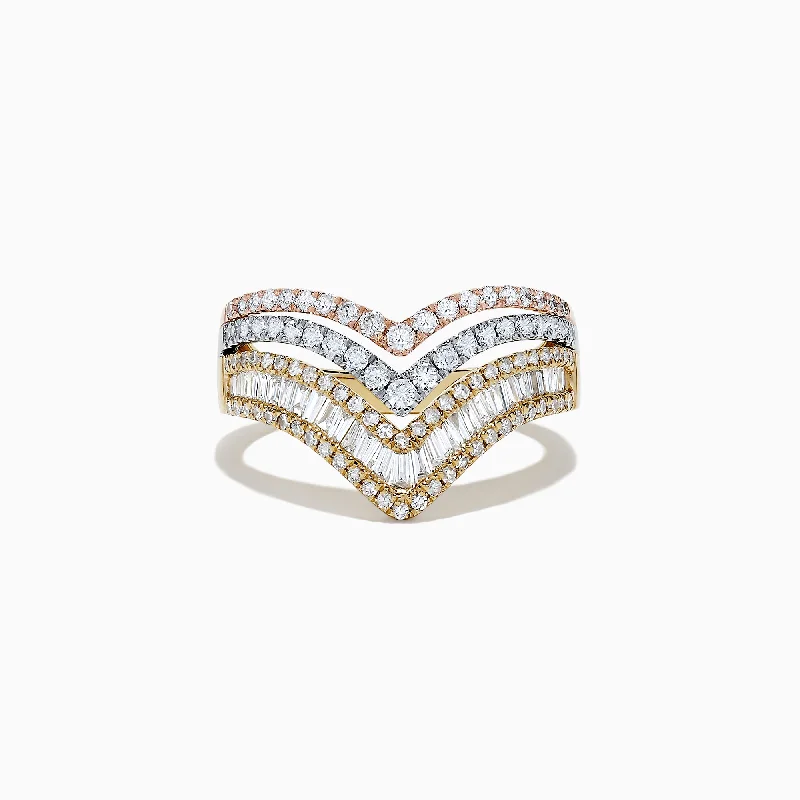 Trio 14K Tri Color Gold Diamond Ring, 0.88 TCW