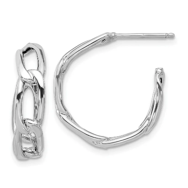 Curata 14k White Gold Polished Link Post Hoop Earrings - 21.2x20mm