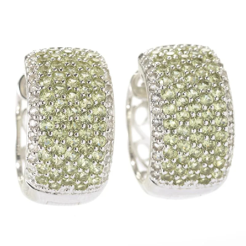 Sterling Silver Pave Gemstone Wide Hoop Earrings