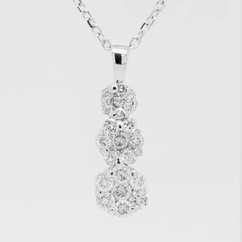 14k White Gold Triple Diamond Cluster Pendant Necklace 20" 0.55ctw