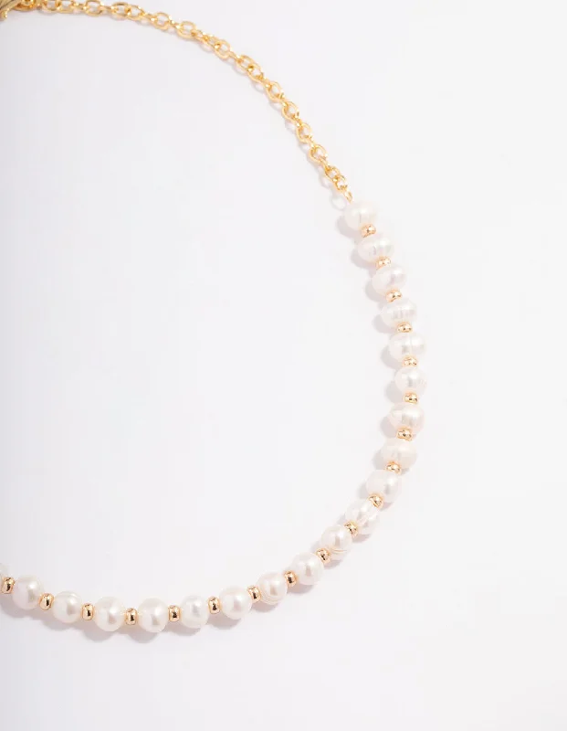 Gold Plated Freshwater Pearl Half Link Necklace