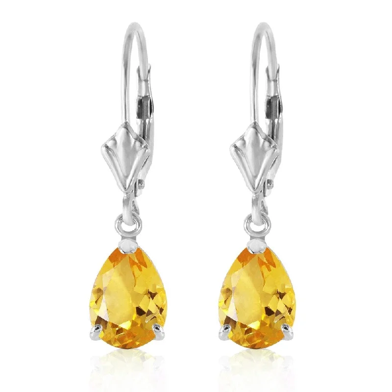 2.85 Carat 14K Solid White Gold Plunge Through Citrine Earrings