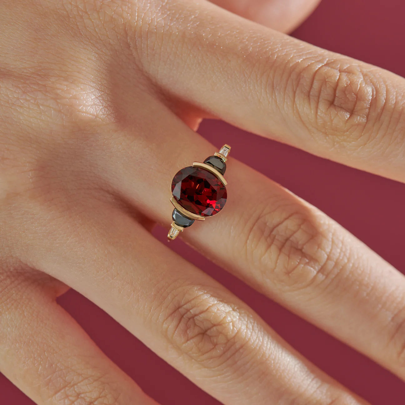 Red Garnet Oval Cut Ring