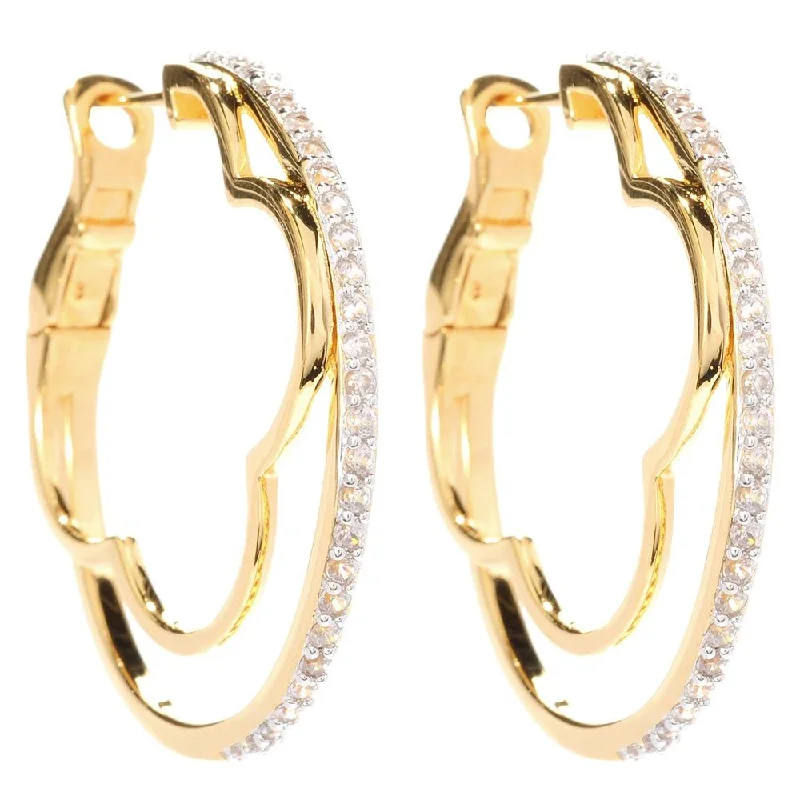 Goldplated Silver Round White Zircon Hoop Earrings