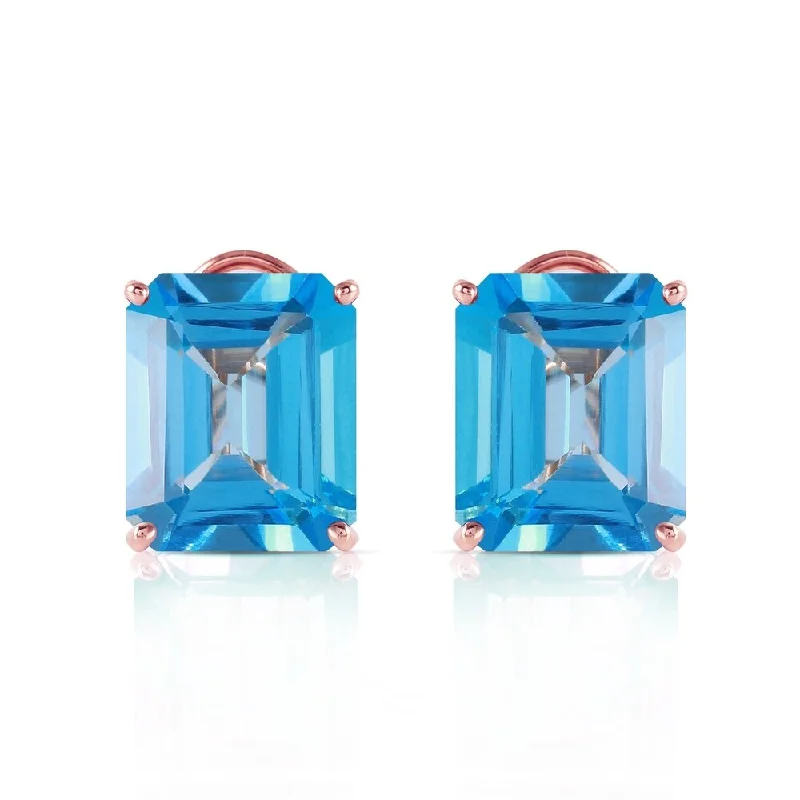 14 Carat 14K Solid Rose Gold Octagon Blue Topaz Earrings