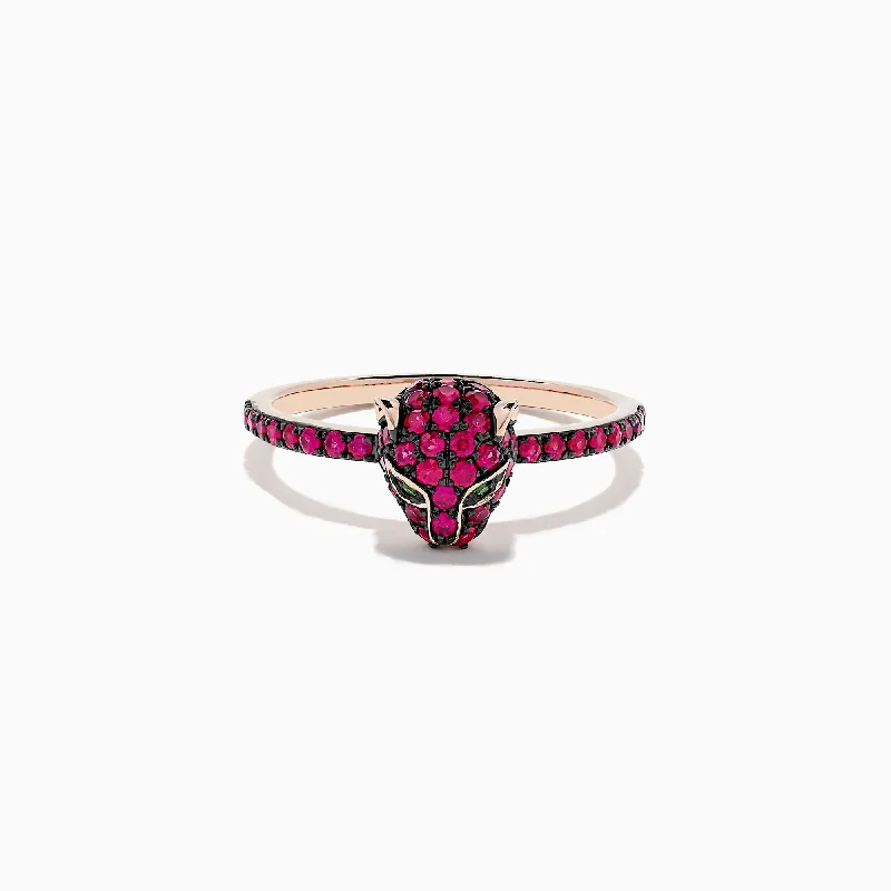 Signature 14K Rose Gold Ruby and Tsavorite Panther Ring, 0.59 TCW