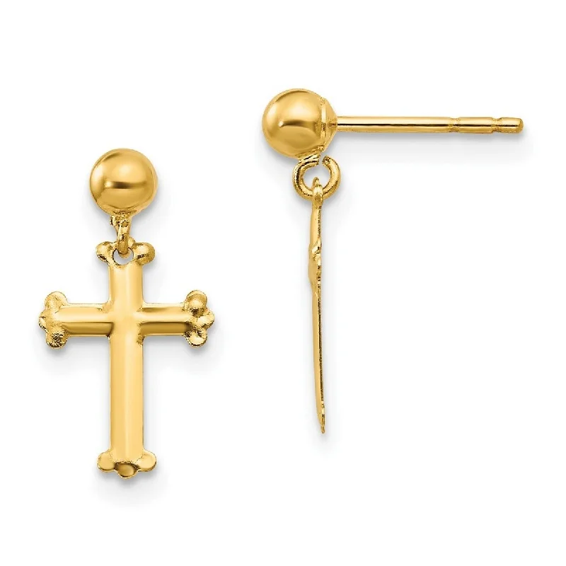 Curata 10k Yellow Gold 14x8mm Cross Dangle Post Earrings -