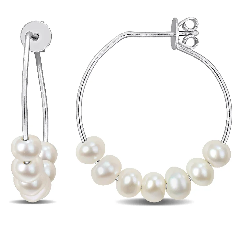 Miadora 3.5 - 4.5 mm 26mm Freshwater Cultured 1.61ct tgw Hoop Pearl Earrings in Sterling Silver - 26 mm x 3.5 mm x 4.5 mm