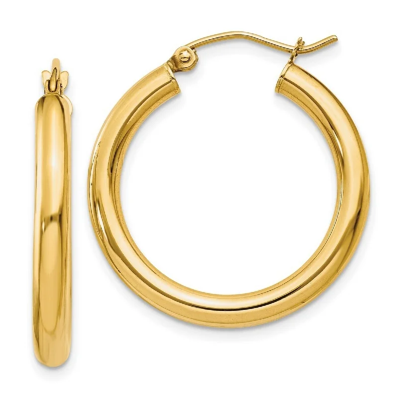 Curata 10k Yellow Gold Polished Lightweight Tube Hoop Earrings - 25mm