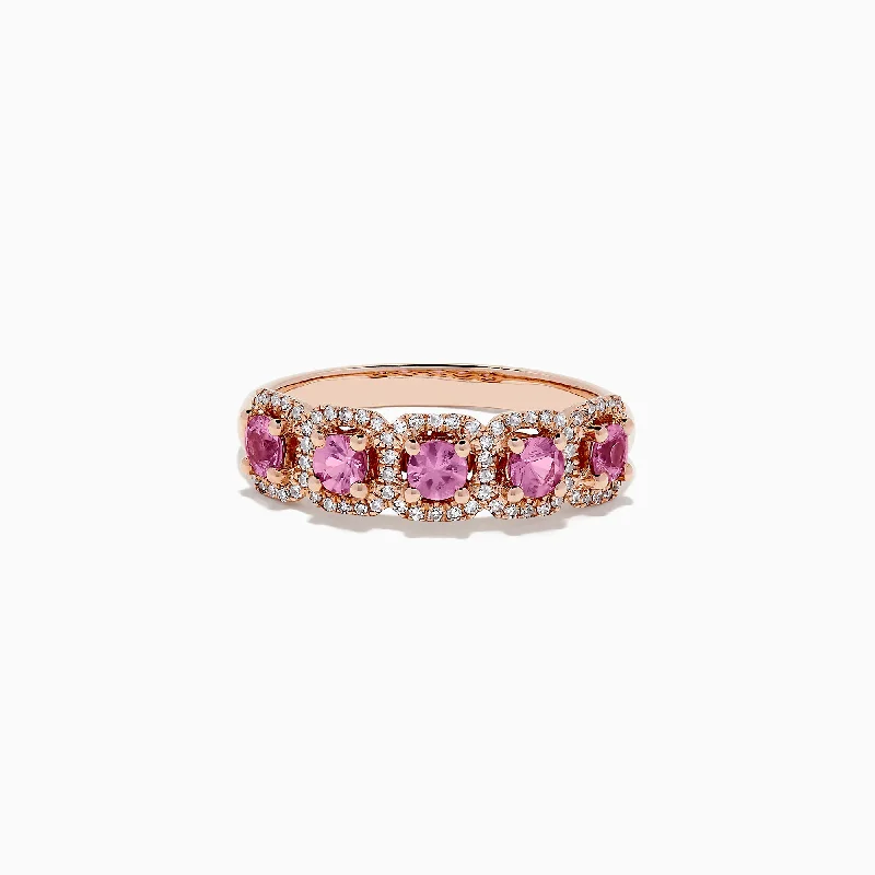 14K Rose Gold Pink Sapphire and Diamond Ring, 0.85 TCW