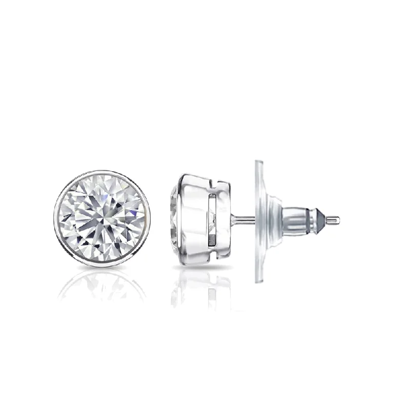 Auriya 14k Gold GIA Certified 4.50 ct. TDW Secure-Lock Bezel Set Round Diamond Stud Earrings