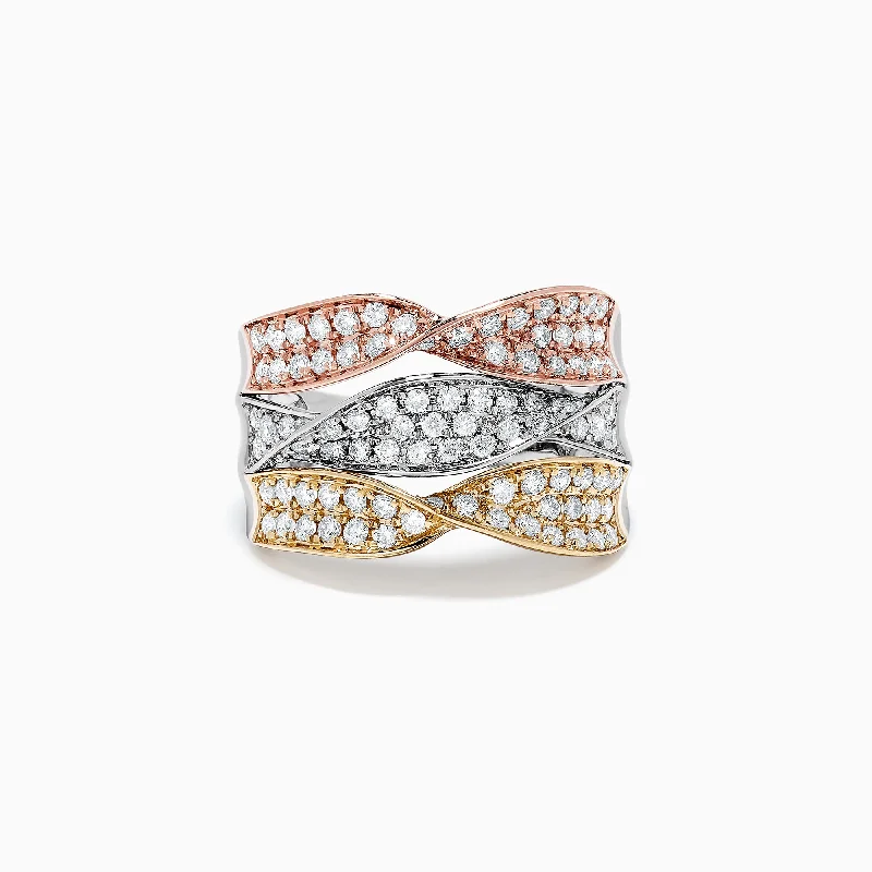 Trio 14K Tri Color Gold Diamond Twist Ring, 1.24 TCW