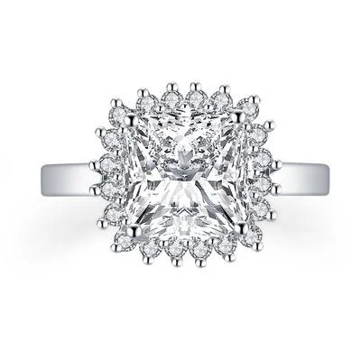 Radiant Cut Unique Design Sterling Silver Engagement Ring