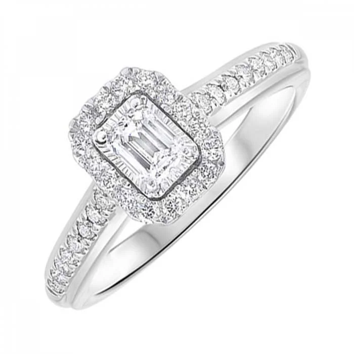 Mountz Collection 1/2CTW Emerald Cut Halo Engagement Ring in 14K White Gold