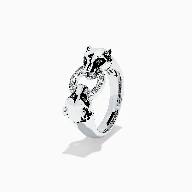 Signature Sterling Silver Diamond Panther Ring, 0.09 TCW