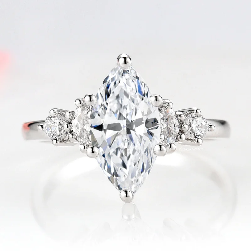 Marquise Cut Engagement Ring- 14K White Gold