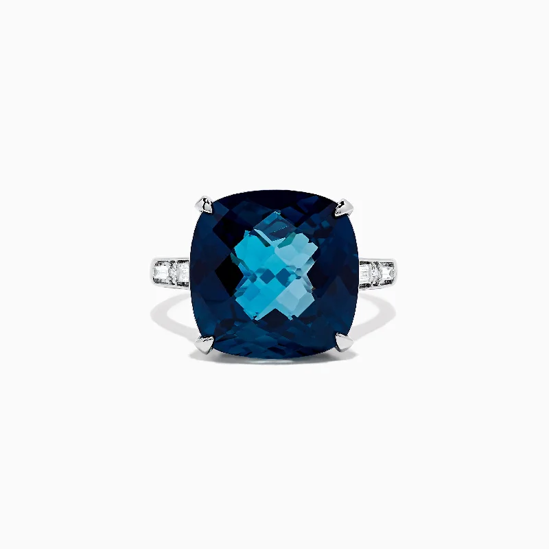 Ocean Bleu 14K Gold London Blue Topaz and Diamond Ring, 13.54 TCW