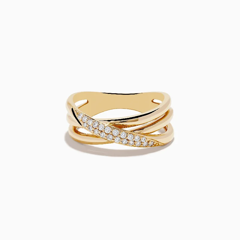 D'Oro 14K Yellow Gold Diamond Crossover Ring, 0.18 TCW