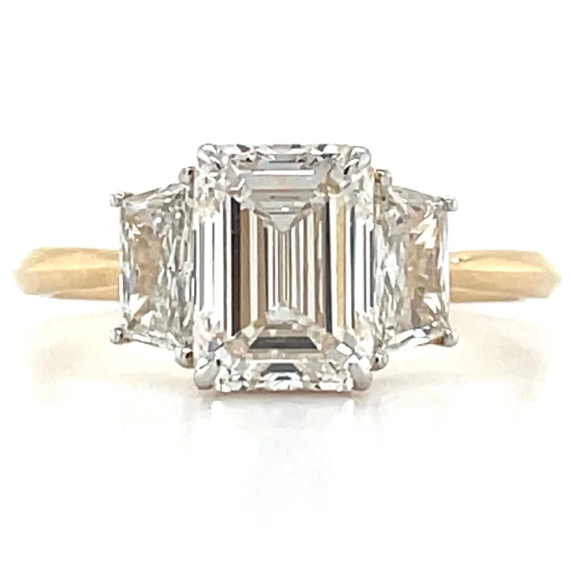 Erin - 14ct Yellow Gold 2.52ct Laboratory Grown Emerald Cut Diamond Engagement Ring With Side Stones