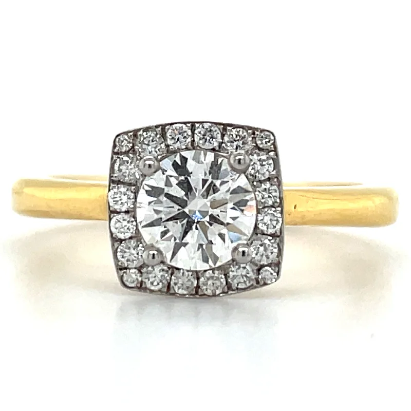 Maria - 18ct Yellow Gold .82ct Pavé Set Cushion Halo Earth Grown Diamond Engagement Ring