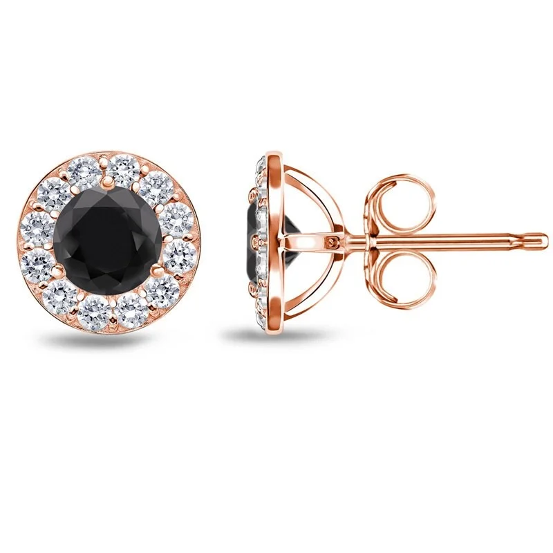 Auriya 1/2ct to 4ct Black Diamond Halo Stud Earrings 14k Rose Gold