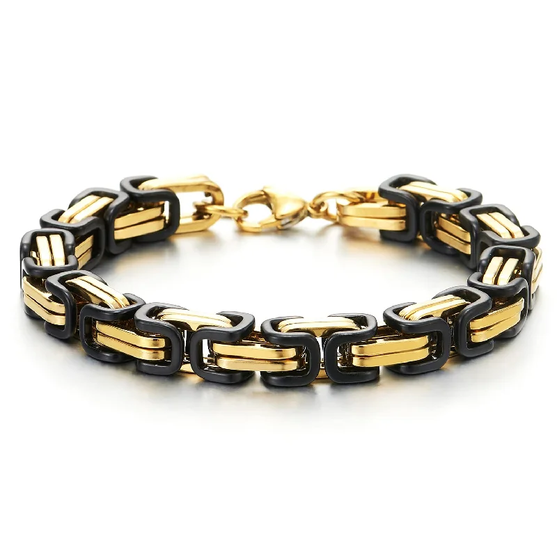 New Masculine Style Stainless Steel Mens Braided Link Bracelet Gold Black Two-Tone Polished