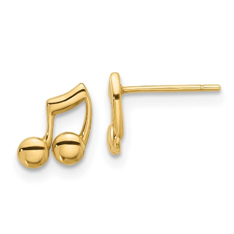 Curata 14k Yellow Gold Polished 7.5x6.8mm Music Notes Post Earrings