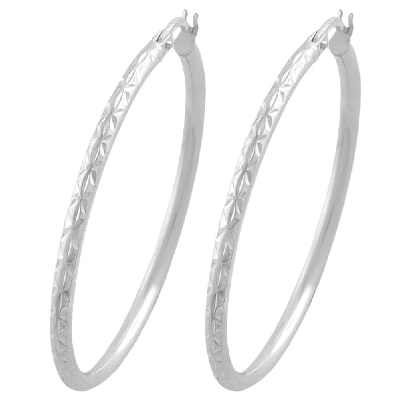 Fremada Sterling Silver 2mm Round Diamond Cut Hoop Earrings