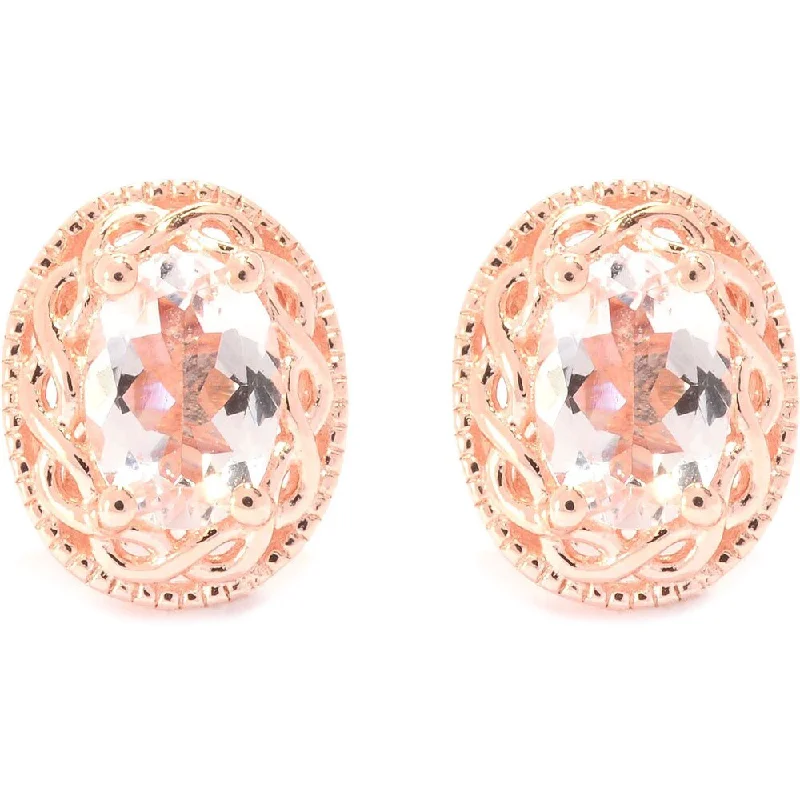 18k Rose Gold over Sterling Silver Oval-cut Morganite Stud Earrings